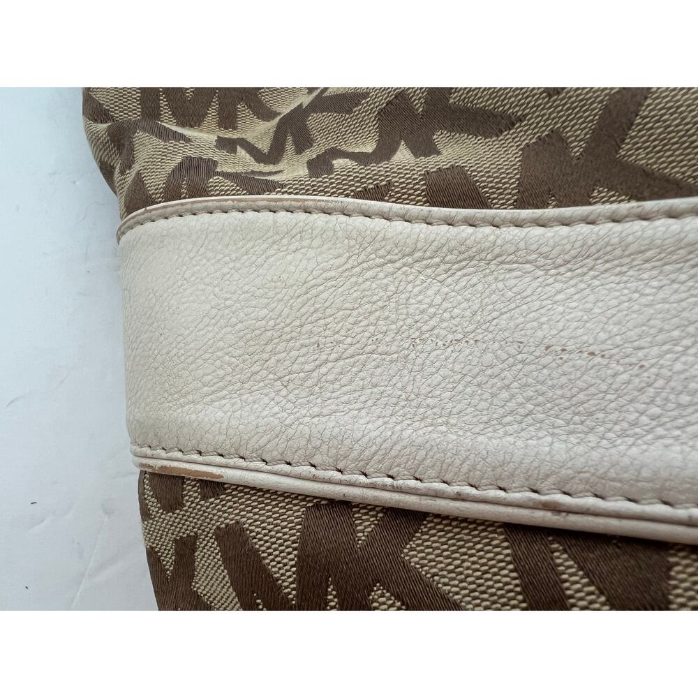 Michael‎ Kors Signature Brown Canvas with White Leather Shoulder/Hand Bag Purse - Picture 14 of 16